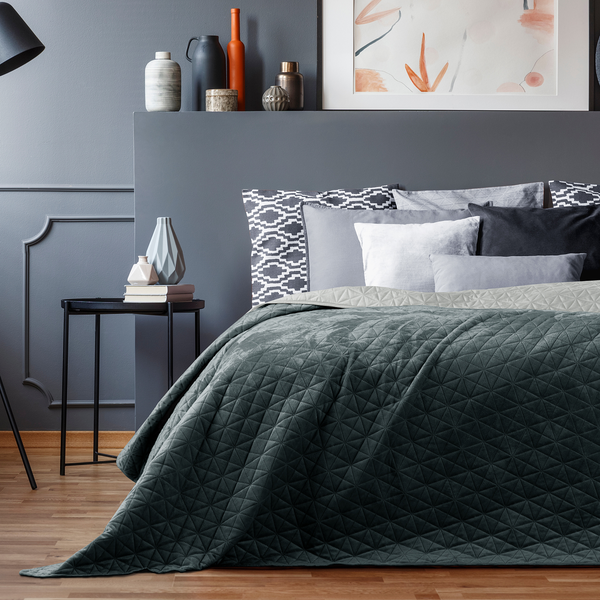 Tagesdecke Aila I - Polyester / Velvet - Dunkelgrau / Silber - 220 x 240 cm