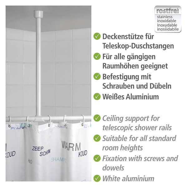 Deckenstütze für Duschstange - Aluminium / Kunststoff - Weiß