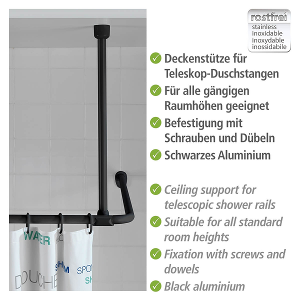 Deckenstütze für Duschstange - Aluminium / Kunststoff - Schwarz