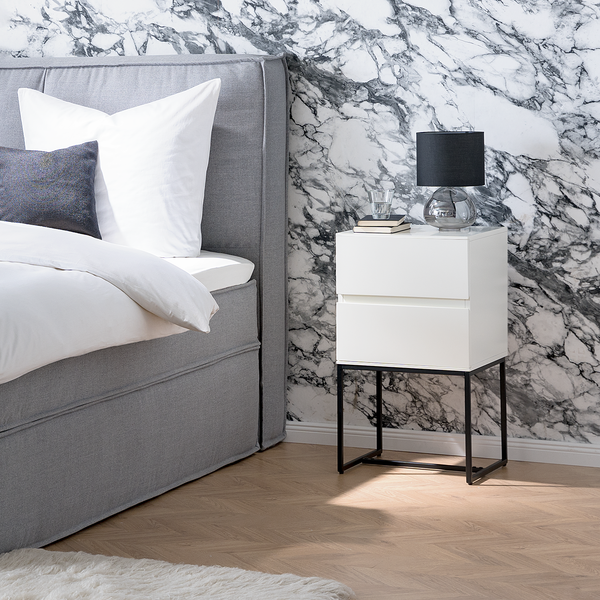 Nachtkommode Zaddy 75 cm - Weiß / Schwarz