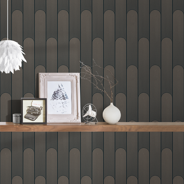 Vliestapete Art Deco Retro - Vlies - Schwarz