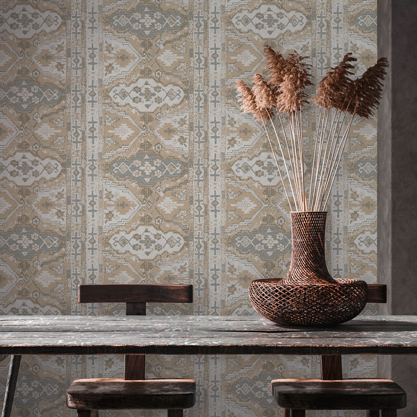 Vliestapete Said Orientalischer Teppich - Vlies - Beige / Grau