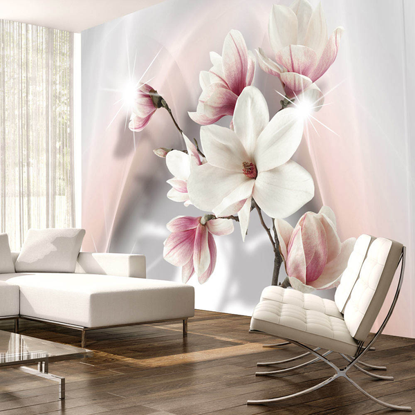 Fototapete White Magnolias - Premium Vlies - Weiß / Pink - 350 x 245 cm