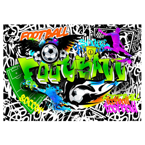 Fototapete Football Graffiti - Premium Vlies - Mehrfarbig - 350 x 245 cm