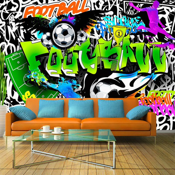Fototapete Football Graffiti - Premium Vlies - Mehrfarbig - 350 x 245 cm