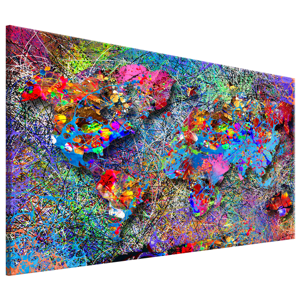 Wandbild Jackson Pollock Inspiration - MDF / Leinwand - Mehrfarbig - 120 x 80 cm
