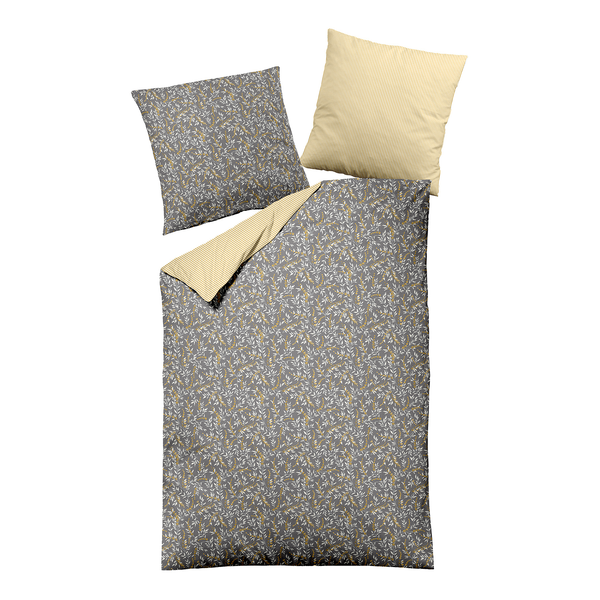Edelbiber Bettwäsche Talisman III - Feinbiber - Grau / Gelb - 155 x 220 cm + Kissen 80 x 80 cm
