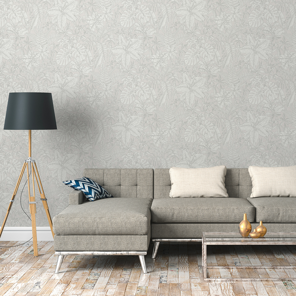 Vliestapete Hechter Dschungel - Grau - 0,53m x 10,05m - Grau