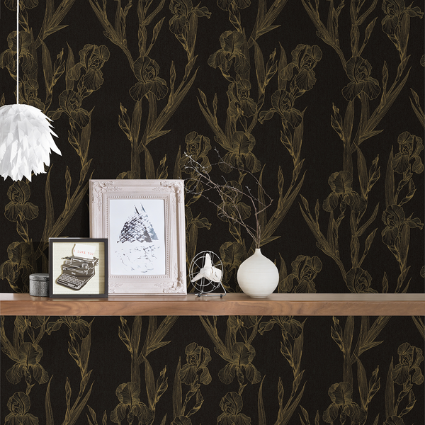 Vliestapete Alphaville - Schwarz - 0,53m x 10,05m - Schwarz / Gold