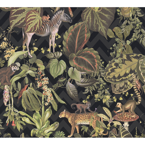 Vliestapete Jungle Joy - Schwarz - 0,53m x 10,05m - Schwarz