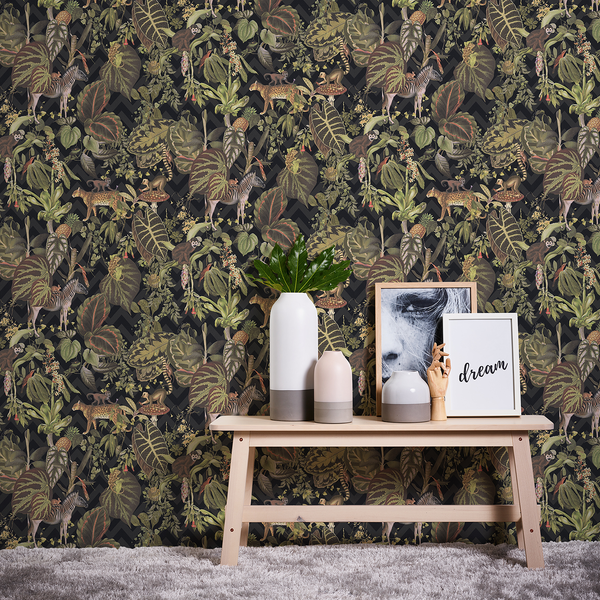 Vliestapete Jungle Joy - Schwarz - 0,53m x 10,05m - Schwarz
