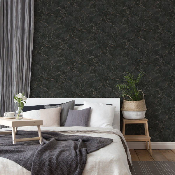 Vliestapete Monumental - Schwarz - 0,53m x 10,05m - Marmor Braun Dekor