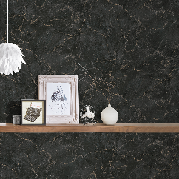 Vliestapete Monumental - Schwarz - 0,53m x 10,05m - Marmor Braun Dekor
