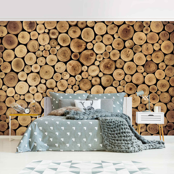 Vliestapete Homey Firewood - Vliespapier - Braun - 384 x 255 cm