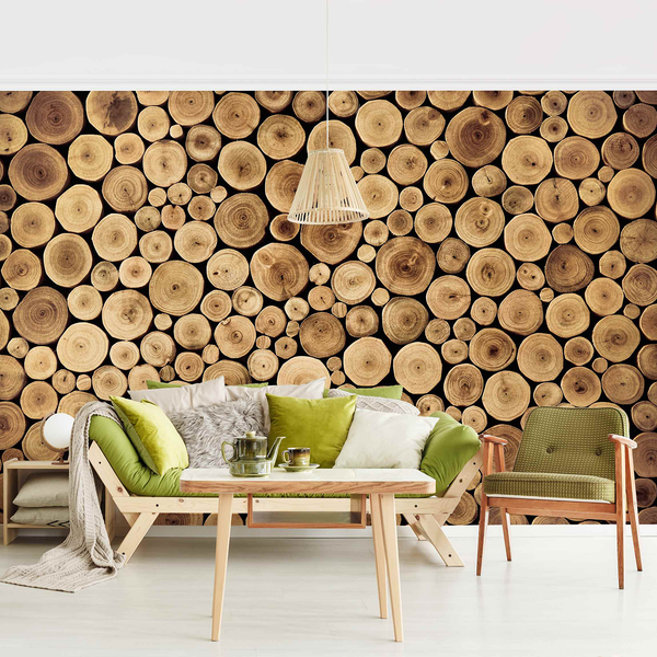 Vliestapete Homey Firewood - Vliespapier - Braun - 384 x 255 cm