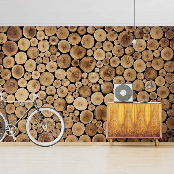 Vliestapete Homey Firewood - Vliespapier - Braun - 384 x 255 cm