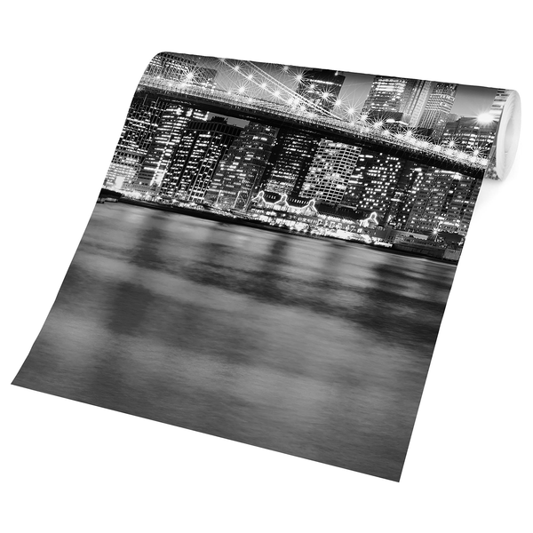 Vliestapete Nighttime Manhattan Bridge - Vliespapier - Schwarz / Weiß - 432 x 290 cm