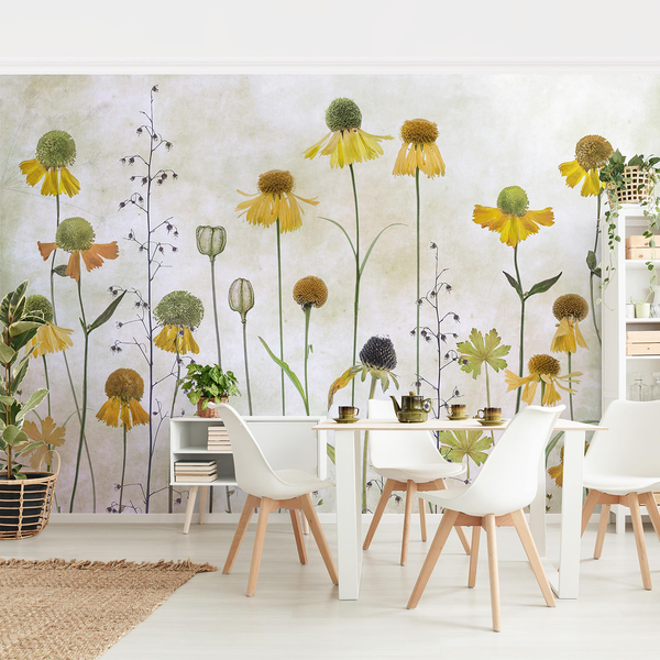 Vliestapete Zarte Helenium Blüten - Vliespapier - Beige - 384 x 255 cm