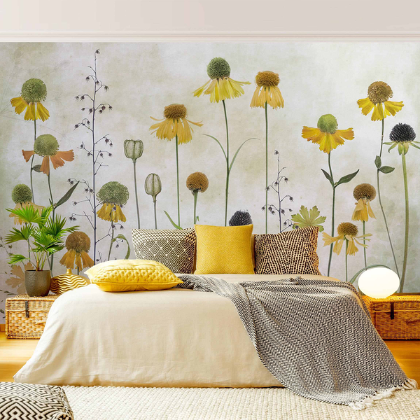Vliestapete Zarte Helenium Blüten - Vliespapier - Beige - 384 x 255 cm