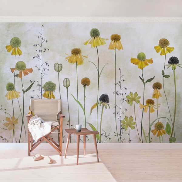 Vliestapete Zarte Helenium Blüten - Vliespapier - Beige - 384 x 255 cm