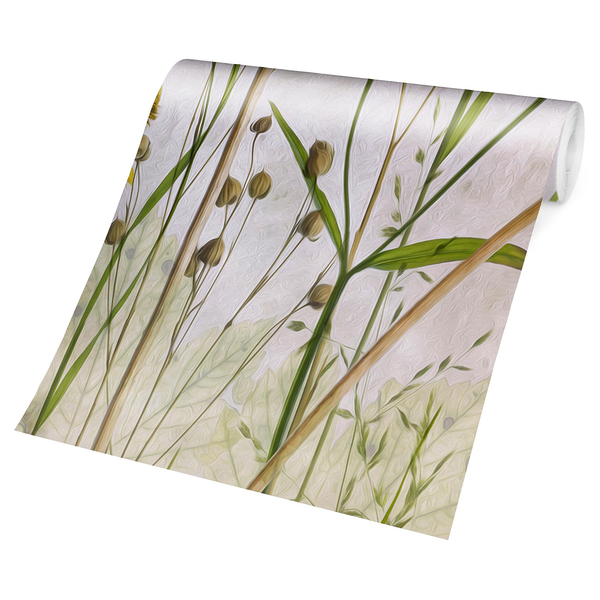 Vliestapete Allium und Helenium - Vliespapier - Beige - 432 x 290 cm