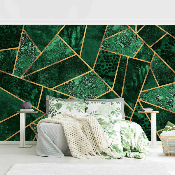 Vliestapete Dunkler Smaragd mit Gold - Vliespapier - Grün - 432 x 290 cm