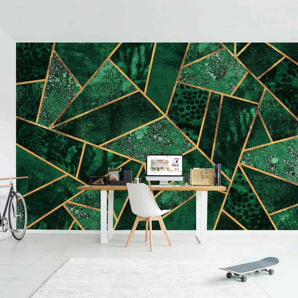 Vliestapete Dunkler Smaragd mit Gold - Vliespapier - Grün - 432 x 290 cm
