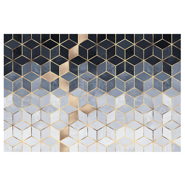 Vliestapete Goldene Geometrie - Vliespapier - Blau / Weiß - 432 x 290 cm