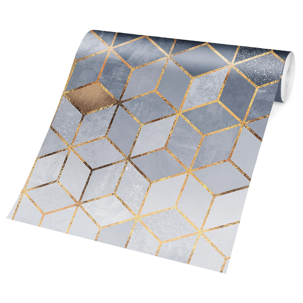 Vliestapete Goldene Geometrie - Vliespapier - Türkis / Pink - 384 x 255 cm