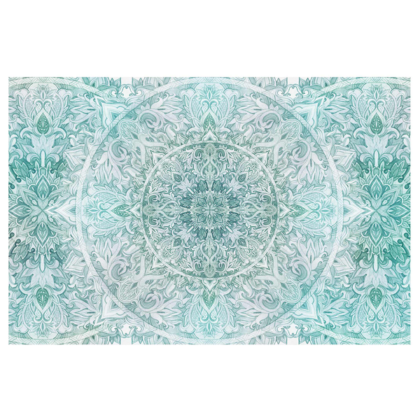 Vliestapete Mandala Aquarell III - Vliespapier - Türkis - 384 x 255 cm