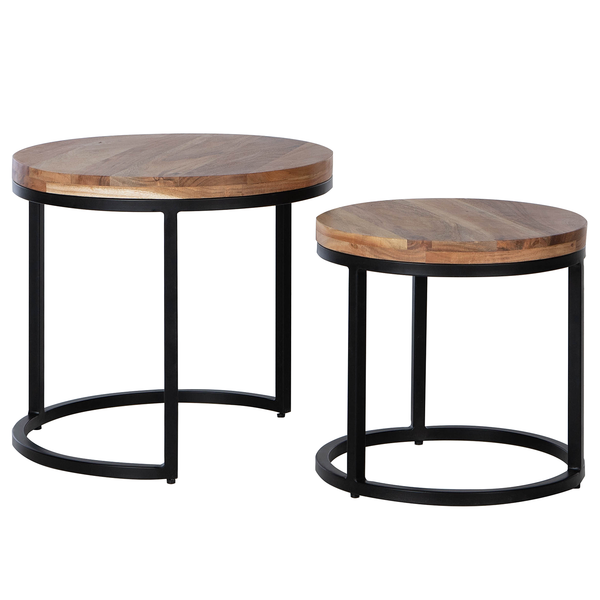 Couchtisch OSS 2er-Set - Akazie massiv / Metall - Akazie / Schwarz