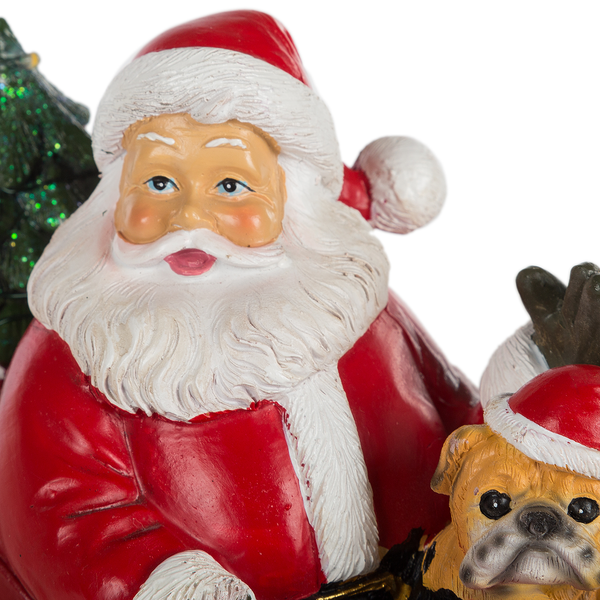 LED-Dekofigur Santa mit Oldtimer - Polyresin - Rot