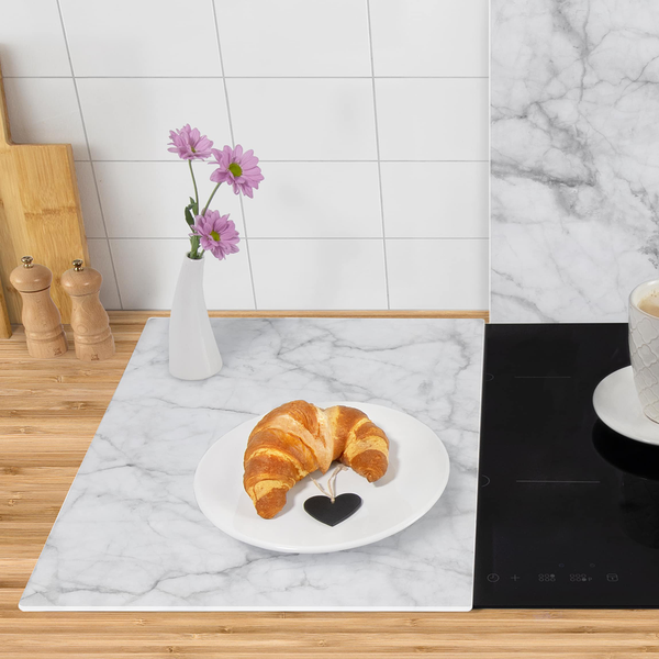 Herdabdeckplatte Bianco Carrara - Sicherheitsglas - Weiß - 60 x 52 cm