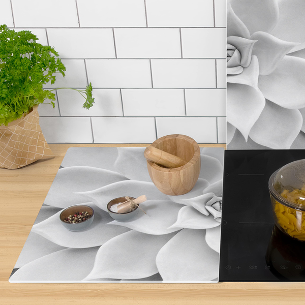 Herdabdeckplatte Kaktus Sukkulente - Sicherheitsglas - Schwarz / Weiß - 80 x 52 cm