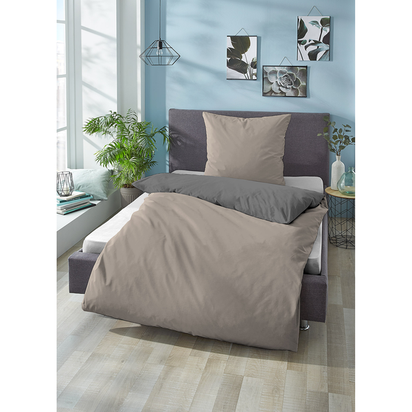 Linon Bettwäsche 0455775 - Baumwolle - Taupe - 155 x 220 cm + Kissen 80 x 80 cm