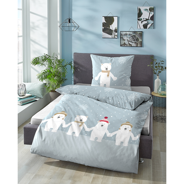 Feinbiber Bettwäsche 0004648 - Baumwolle - Blau - 135 x 200 cm + Kissen 80 x 80 cm