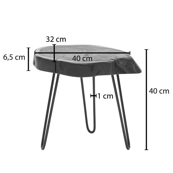 Beistelltisch Artemis - Akazie massiv / Metall - Akazie / Schwarz
