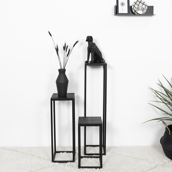 Beistelltisch Dareton II - Eiche massiv / Metall - Eiche Schwarz / Schwarz - Höhe: 40 cm