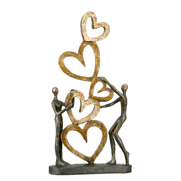 Skulptur Herz auf Herz - Kunstharz - Champagner / Bronze
