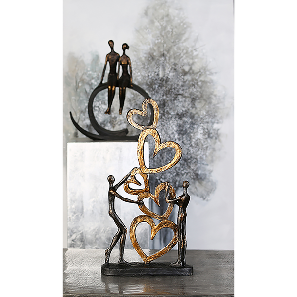 Skulptur Herz auf Herz - Kunstharz - Champagner / Bronze