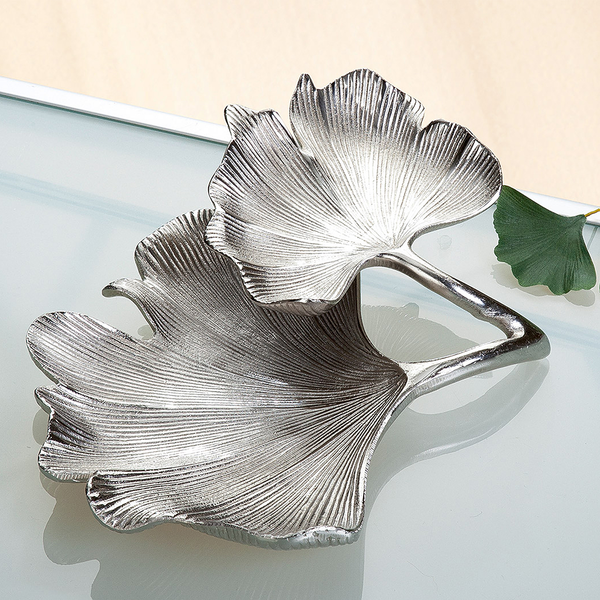Doppelschale Ginkgo - Aluminium - Silber