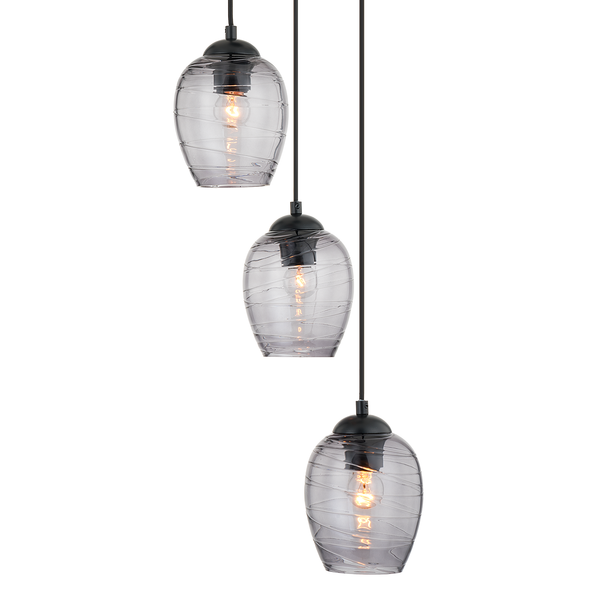 Pendelleuchte Cutler - Eisen / Rauchglas - 3-flammig
