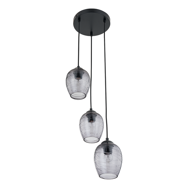 Pendelleuchte Cutler - Eisen / Rauchglas - 3-flammig