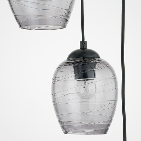 Pendelleuchte Cutler - Eisen / Rauchglas - 3-flammig
