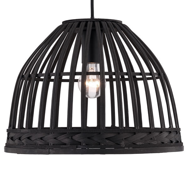 Pendelleuchte Donnell - Eisen / Rattan - 1-flammig - Schwarz
