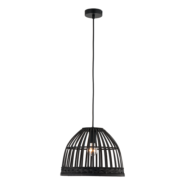 Pendelleuchte Donnell - Eisen / Rattan - 1-flammig - Schwarz