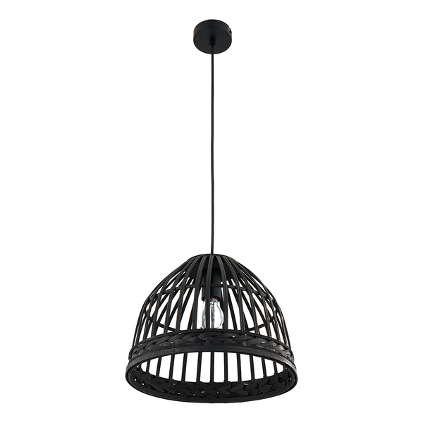 Pendelleuchte Donnell - Eisen / Rattan - 1-flammig - Schwarz