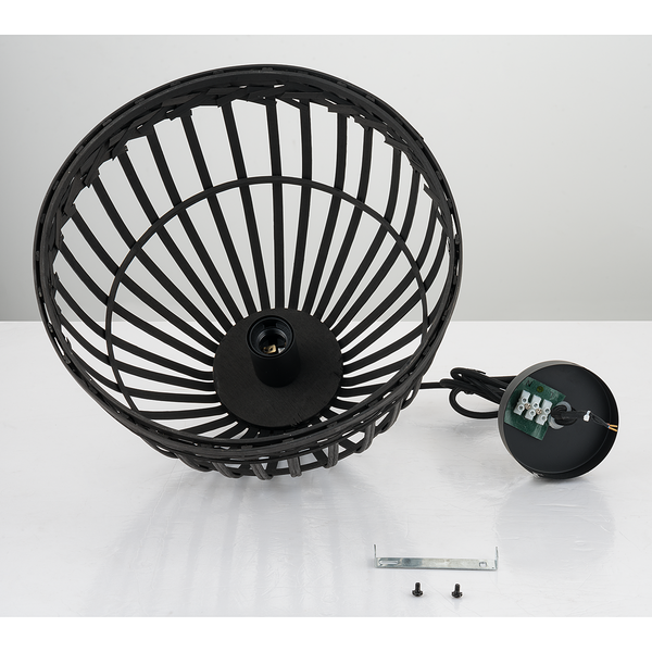 Pendelleuchte Donnell - Eisen / Rattan - 1-flammig - Schwarz