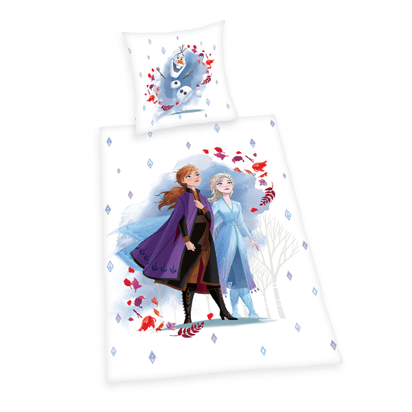 Bettwäsche Eiskönigin 2 I - Blau / Weiß - 135 x 200 cm + Kissen 80 x 80 cm - Renforcé