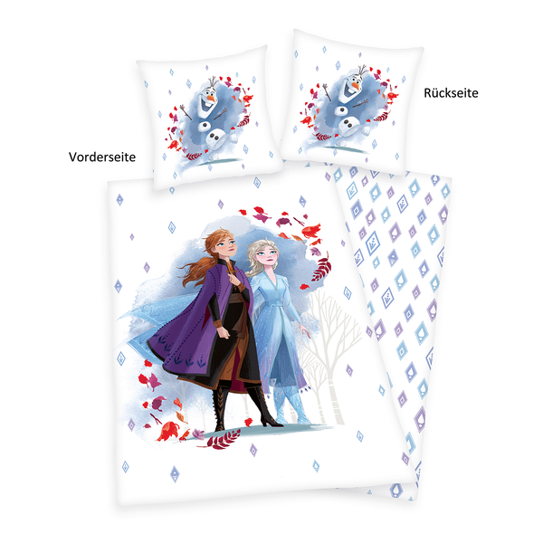 Bettwäsche Eiskönigin 2 I - Blau / Weiß - 135 x 200 cm + Kissen 80 x 80 cm - Renforcé